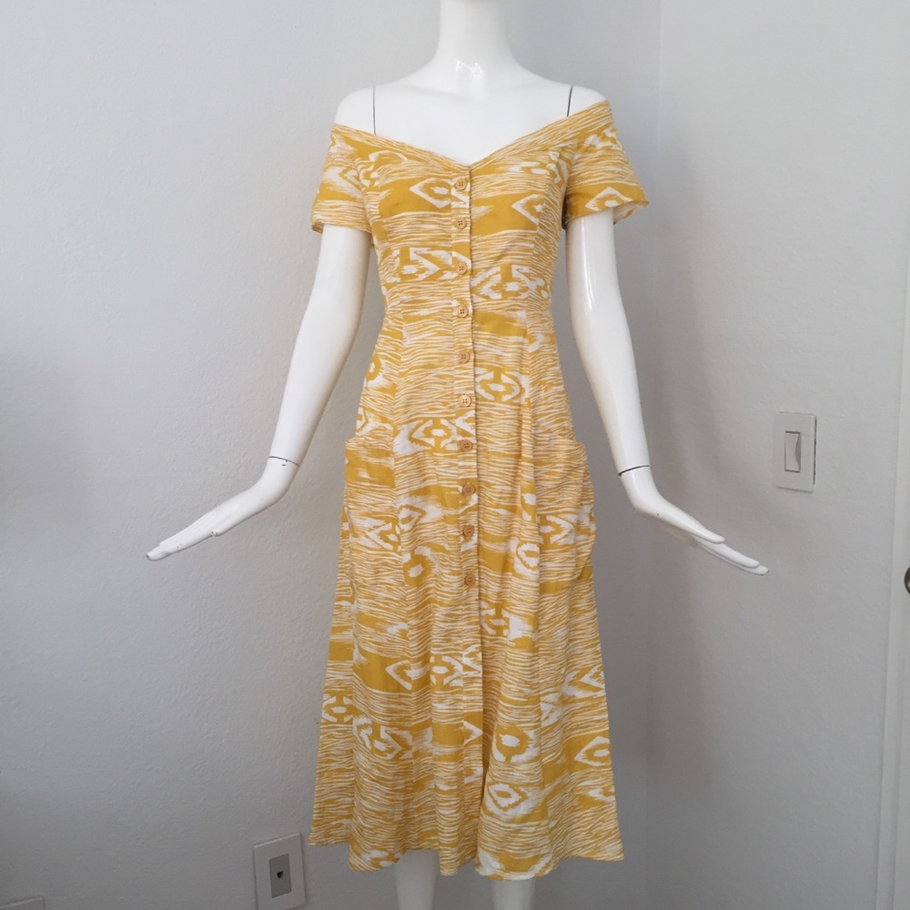 Reformation yellow white off the shoulder Dress